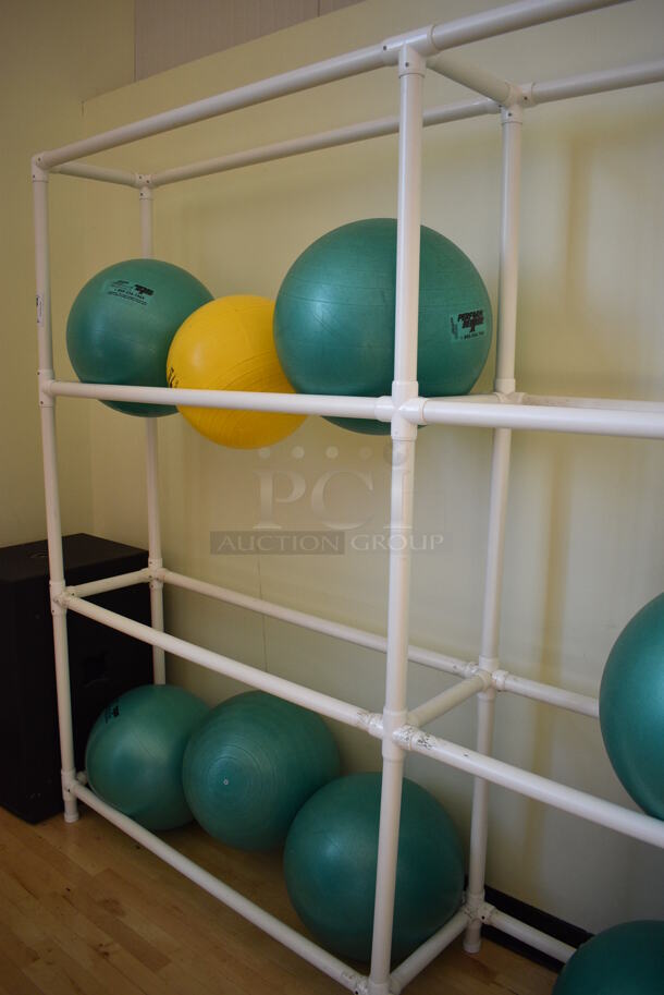 White Poly Rack. Does Not Include Contents. BUYER MUST REMOVE. 105x17x83. (aerobic room) - Image 3 of 3