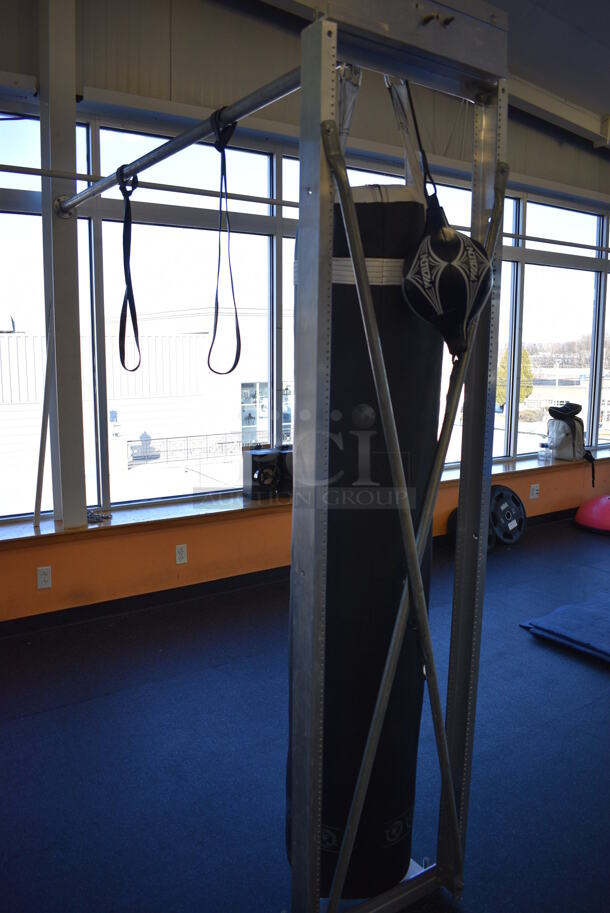 Metal Commercial Floor and Wall Mounted Bar w/ Utslayer Punching Bag and Punching Ball. BUYER MUST REMOVE. 105x21x90. (upstairs) - Image 7 of 7