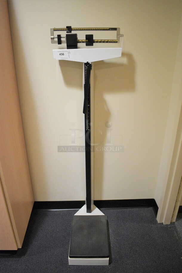 White Metal Floor Style Scale and Height Measurer. BUYER MUST REMOVE. (womens locker room)