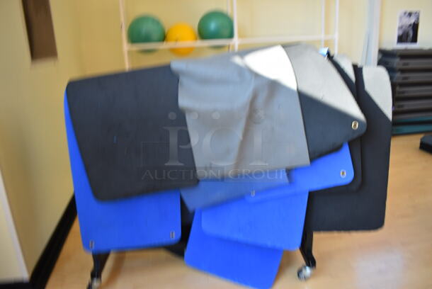 21 Various Exercise / Yoga Mats on Black Metal Cart Rack. 55x25x49, 24x71. 21 Times Your Bid! (aerobic room) - Image 2 of 3