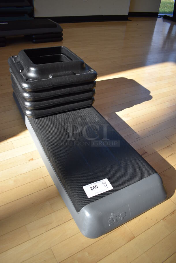 Gray and Black Aerobic Stepper Exercise Work Out Step w/ 4 Risers. 43x15x9. (aerobic room) - Image 3 of 4