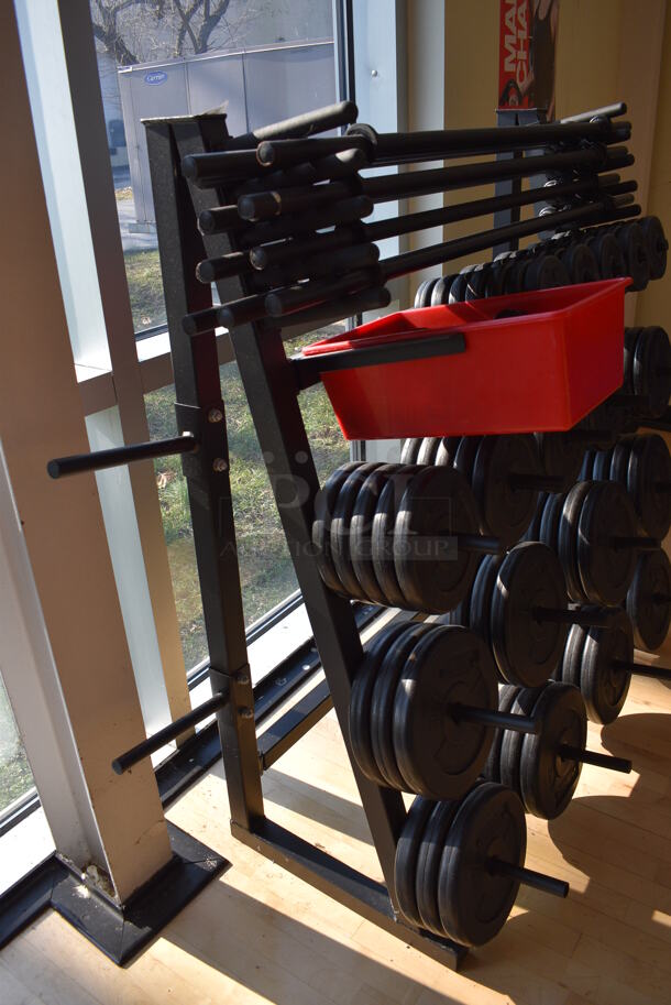 Black Metal Floor Style Weight Plate Rack. Does Not Include Contents. BUYER MUST REMOVE. 65x28x53 - Image 3 of 6