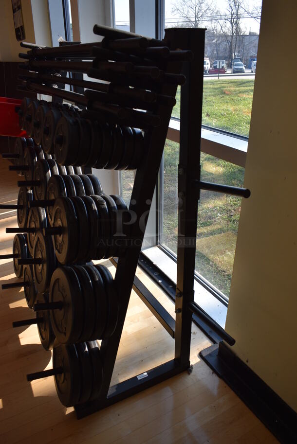 Black Metal Floor Style Weight Plate Rack. Does Not Include Contents. BUYER MUST REMOVE. 65x28x53 - Image 5 of 6