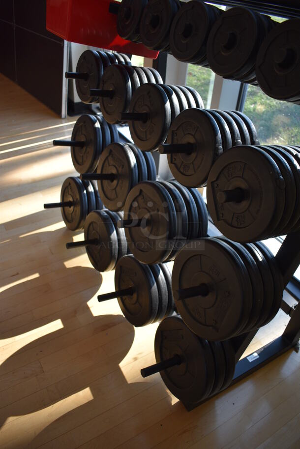 Black Metal Floor Style Weight Plate Rack. Does Not Include Contents. BUYER MUST REMOVE. 65x28x53 - Image 6 of 6