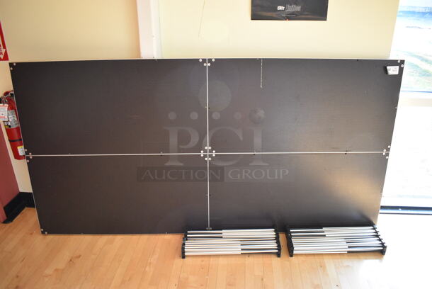 Black Stage w/ 4 Metal Accordion Style Legs. 96x48x2, 25.5" Legs. (aerobic room) - Image 2 of 5