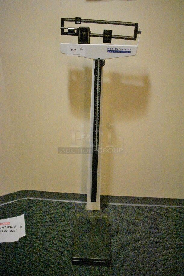 White Metal Floor Style Scale and Height Measurer. BUYER MUST REMOVE. (mens locker room)