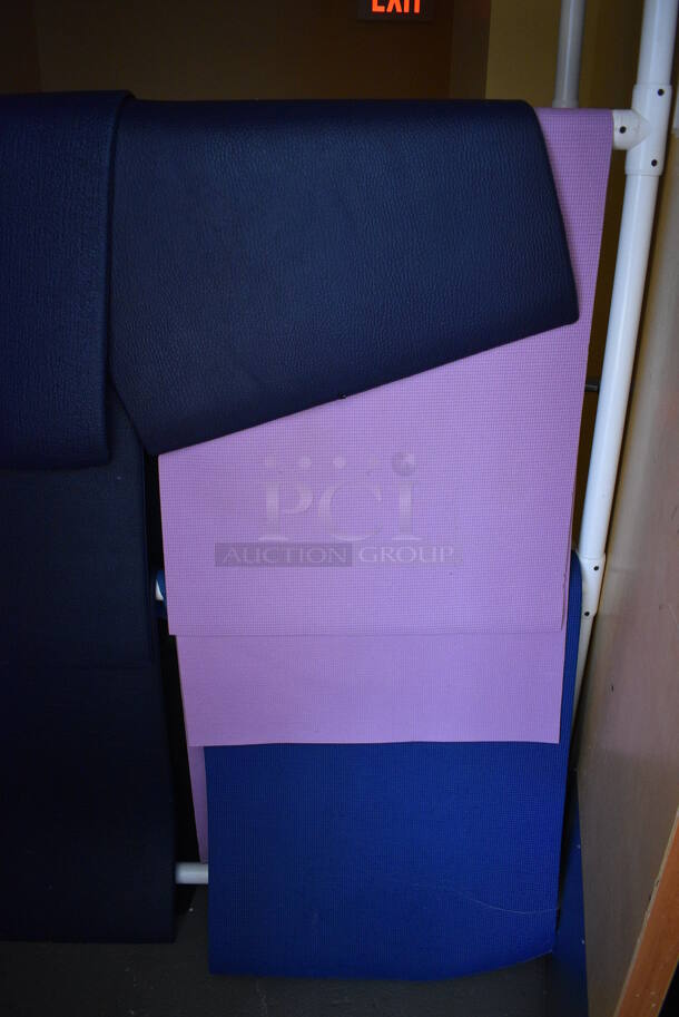 10 Various Exercise / Yoga Mats on White Shelf. BUYER MUST REMOVE. 54x18x83, 24x71. (aerobic room) - Image 2 of 3