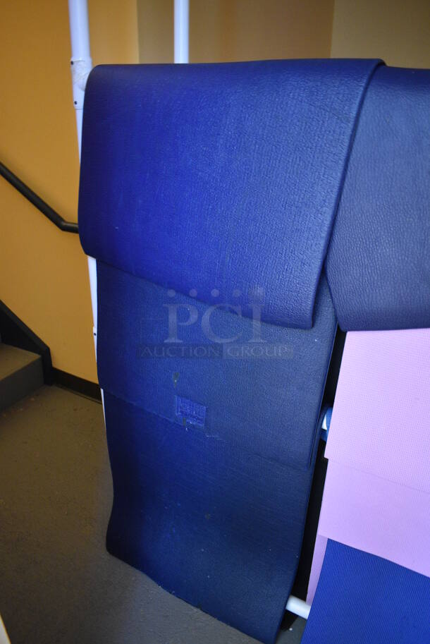 10 Various Exercise / Yoga Mats on White Shelf. BUYER MUST REMOVE. 54x18x83, 24x71. (aerobic room) - Image 3 of 3