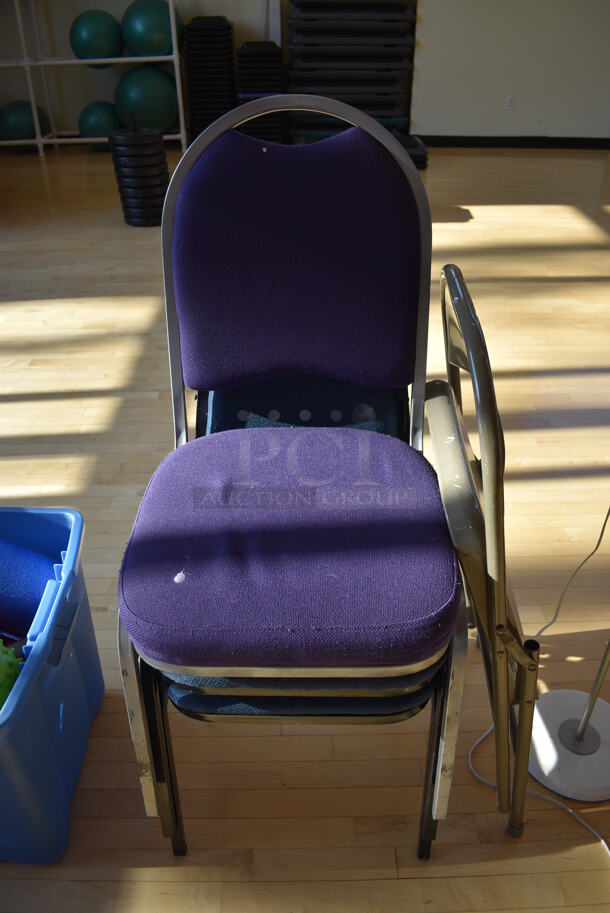 4 Various Chairs; 1 Metal Folding Chair and 3 Stackable Banquet Chairs. Includes 18x20x33. 4 Times Your Bid! (aerobic room)