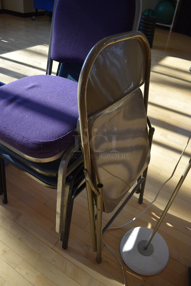 4 Various Chairs; 1 Metal Folding Chair and 3 Stackable Banquet Chairs. Includes 18x20x33. 4 Times Your Bid! (aerobic room) - Image 2 of 3
