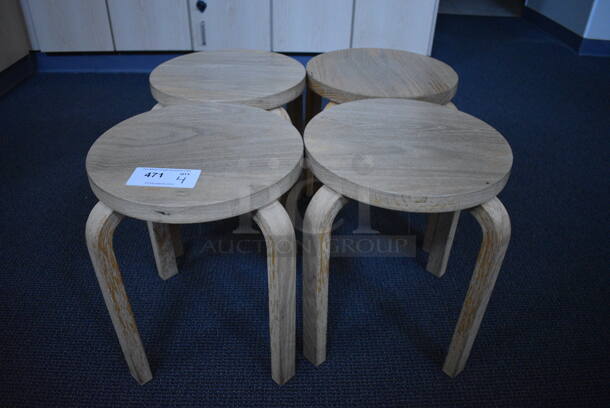 4 Wood Pattern Stools. 4 Times Your Bid! (mens locker room)