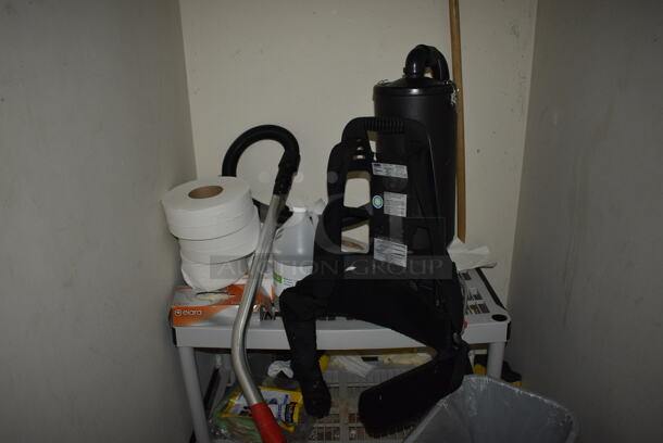ALL ONE MONEY! Room Lot of Various Items Including Broom, Extension Cord, Backpack Vacuum and Trash Can! BUYER MUST REMOVE. (mens locker room) - Image 3 of 4