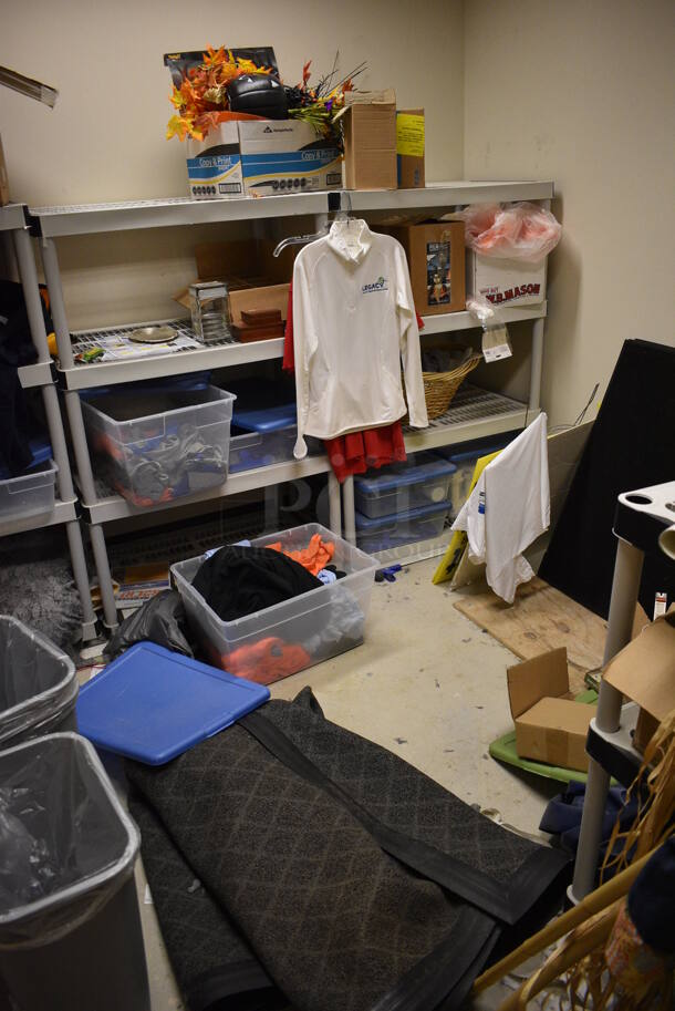 ALL ONE MONEY! Room Lot of Various Items Including Poly Shelving, Shirts and Decorations! BUYER MUST REMOVE. (mens locker room) - Image 3 of 7