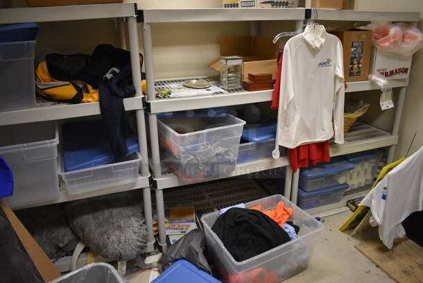 ALL ONE MONEY! Room Lot of Various Items Including Poly Shelving, Shirts and Decorations! BUYER MUST REMOVE. (mens locker room) - Image 6 of 7