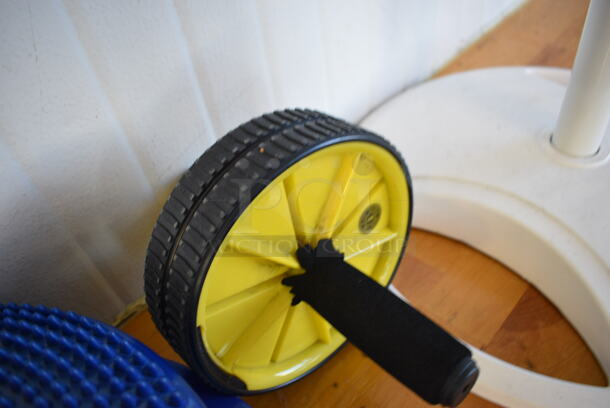 ALL ONE MONEY! Lot Includes White Fan, Roller Wheel, 2 Blue Balance Disc Pillows Pads ang Green Roller! (upstairs) - Image 7 of 8