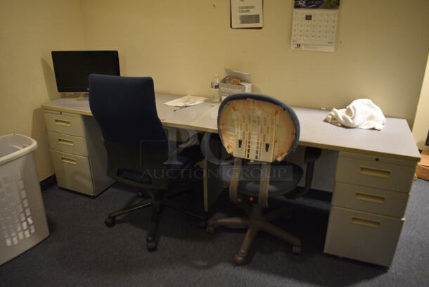 ALL ONE MONEY! Room Lot of Various Items Including Desks, 4 Chairs, Computer Monitor and Laundry Basket! (office wing) - Image 2 of 5