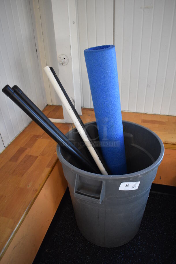 ALL ONE MONEY! Lot of Various Items Including Weight Bars and Blue Roller in Trash Can! (upstairs)