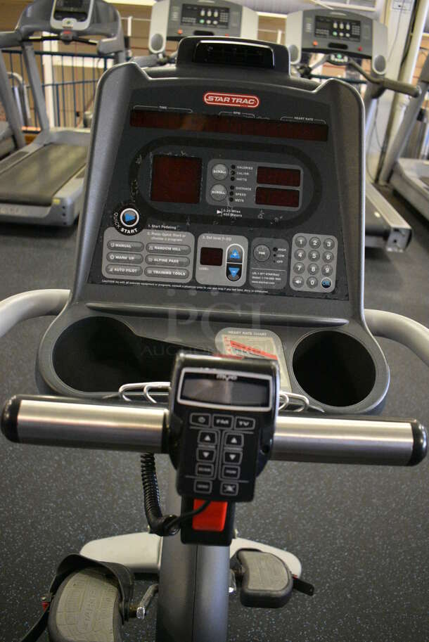 GREAT! Star Trac Pro Model 9-6430-SINTPO Metal Floor Style Seated Stationary Bicycle w/ Heart Rate Sensors, 2 Cup Holders and Arm Rests. BUYER MUST REMOVE. 26x65x53. Tested and Working! (upstairs) This Unit Will Be Moved Down To The First Floor Before Pick Up Day Begins! - Image 3 of 7