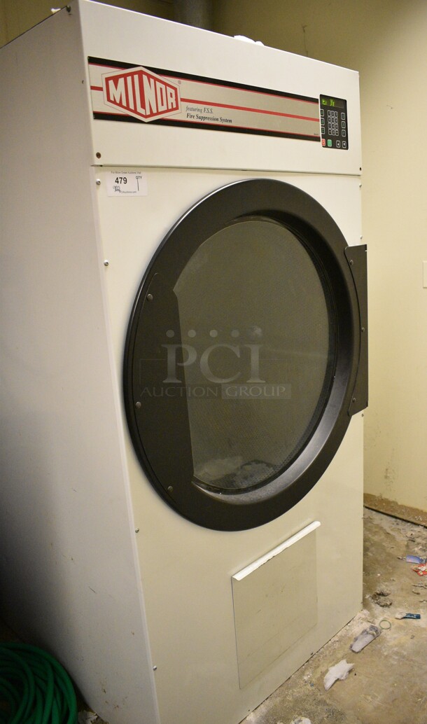NICE! Milnor Metal Commercial Floor Style Gas Powered Front Load Dryer. BUYER MUST REMOVE. Tested and Working! (office wing - laundry room)