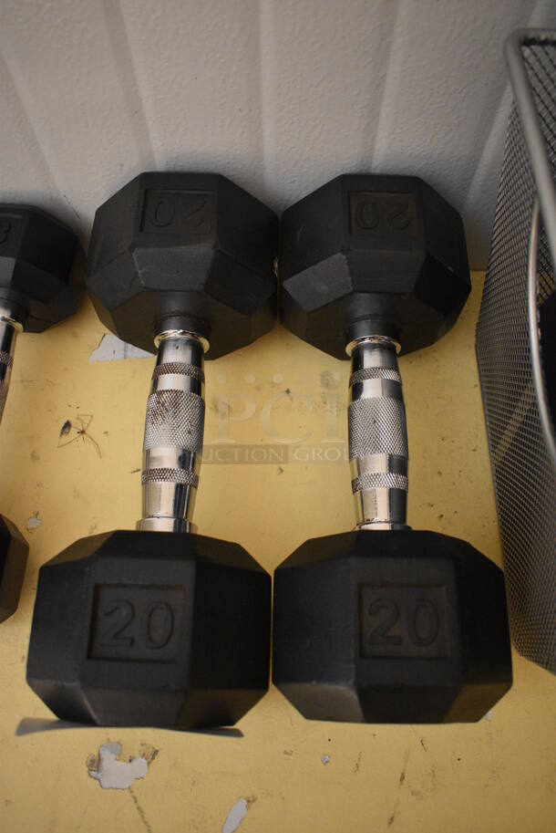 2 Power Systems Metal Black and Chrome Finish 20 Pound Hex Dumbbells. 4.5x12x4.5. 2 Times Your Bid! (ballet room - upstairs)