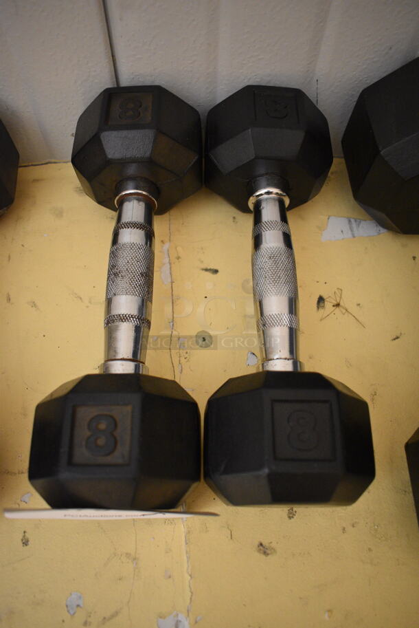 2 Power Systems Metal Black and Chrome Finish 8 Pound Hex Dumbbells. 3.5x10.5x3.5. 2 Times Your Bid! (ballet room - upstairs)
