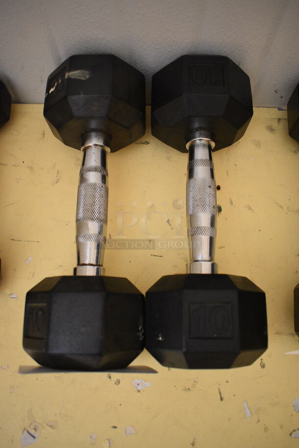 2 Power Systems Metal Black and Chrome Finish 10 Pound Hex Dumbbells. 4x10.5x4. 2 Times Your Bid! (ballet room - upstairs)