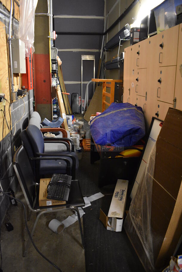 ALL ONE MONEY! Room Lot of Various Items Including Ladder, Trash Can! Does NOT Include Lockers. BUYER MUST REMOVE. (office wing) - Image 11 of 11