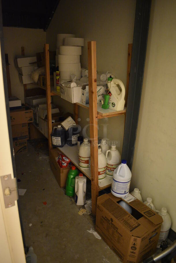ALL ONE MONEY! Room Lot of Various Items Including Cleaner and Toilet Paper! BUYER MUST REMOVE. (office wing)