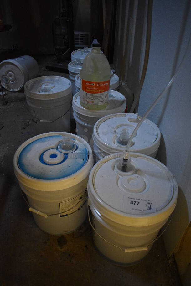 ALL ONE MONEY! Lot of Various Cleaner Buckets. BUYER MUST REMOVE. (office wing - laundry room)