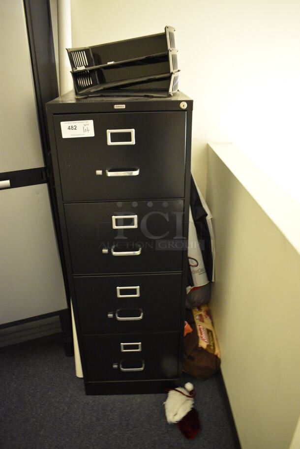 ALL ONE MONEY! Lot of Black Filing Cabinet and Gray 2 Door Cabinet w/ Contents! BUYER MUST REMOVE. (office wing - top of staircase) - Image 2 of 5