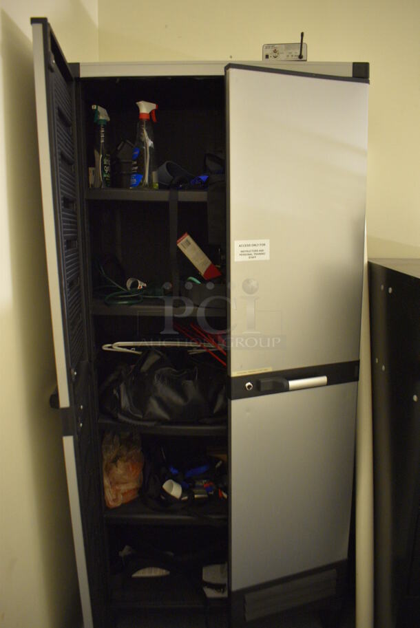ALL ONE MONEY! Lot of Black Filing Cabinet and Gray 2 Door Cabinet w/ Contents! BUYER MUST REMOVE. (office wing - top of staircase) - Image 3 of 5