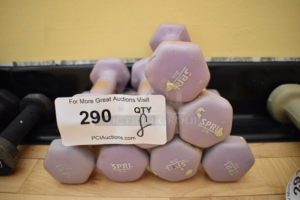8 Light Purple Neoprene 2 Pound Hex Dumbbells. 2x5.5x2. 8 Times Your Bid! (ballet room - upstairs)