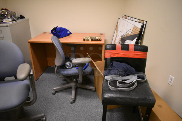 ALL ONE MONEY! Room Lot of Various Items Including 2 Desks, 4 Chairs, Filing Cabinet and Sneakers! BUYER MUST REMOVE. (office wing) - Image 3 of 7