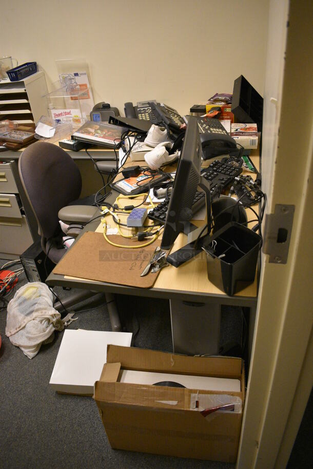 ALL ONE MONEY! Room Lot of Various Items Including Desk, 2 Chairs, 2 Filing Cabinets! Lot Does Not Include The Computer Systems. BUYER MUST REMOVE. (office wing) - Image 2 of 8