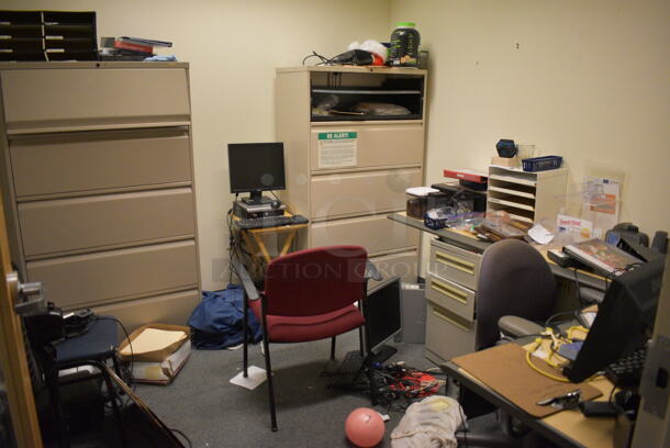ALL ONE MONEY! Room Lot of Various Items Including Desk, 2 Chairs, 2 Filing Cabinets! Lot Does Not Include The Computer Systems. BUYER MUST REMOVE. (office wing) - Image 7 of 8