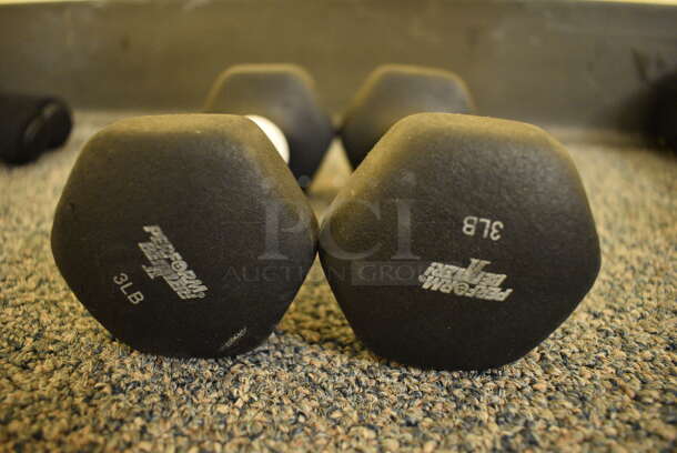 2 Perform Better Black Neoprene 3 Pound Dumbbells. 2.5x6x2.5. 2 Times Your Bid! (upstairs - side room)
 - Image 2 of 3