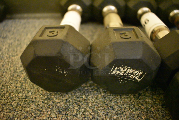 2 Power Systems Metal Black and Chrome Finish 3 Pound Hex Dumbbells. 2.5x9x2.5. 2 Times Your Bid! (upstairs - side room) - Image 2 of 3