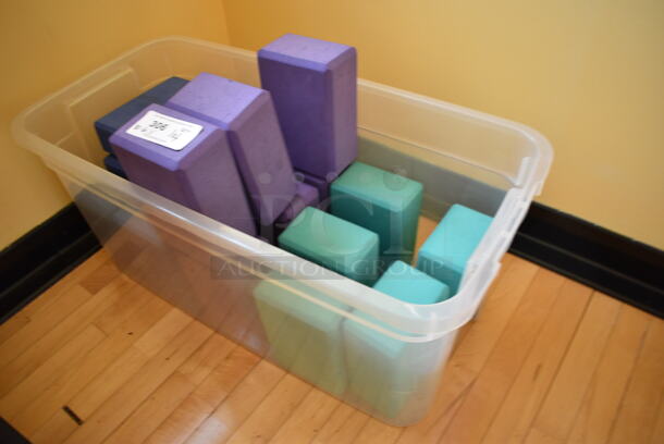 ALL ONE MONEY! Lot of 21 Various Yoga Blocks In Clear Poly Bin! Includes 9x5.5x4. (ballet room - upstairs) - Image 3 of 3