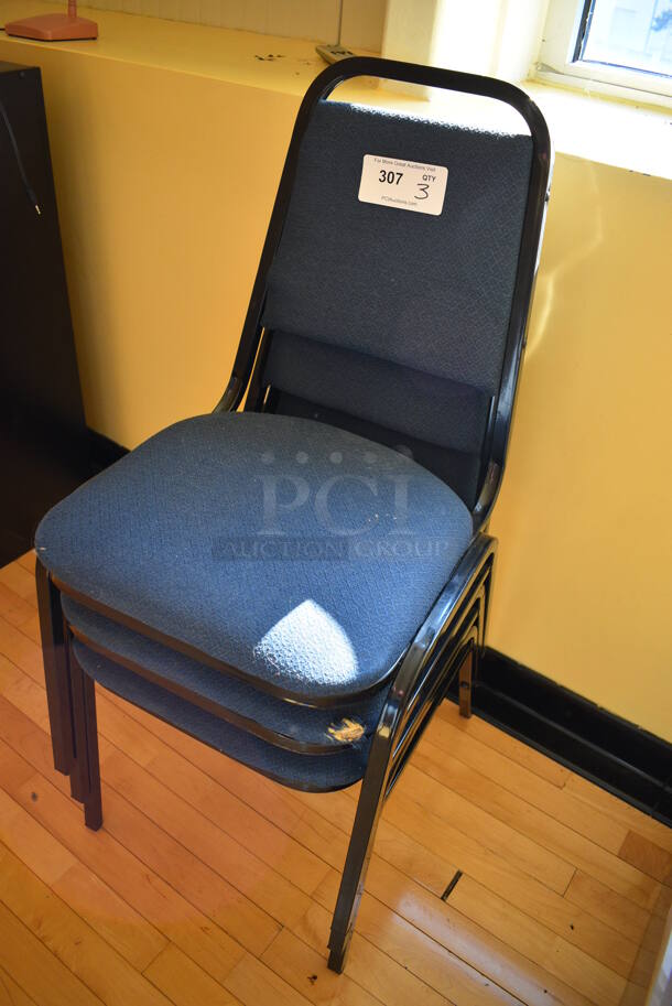 3 Blue Stackable Banquet Chairs on Black Metal Frame. 18x20x32. 3 Times Your Bid! (ballet room - upstairs) - Image 2 of 4