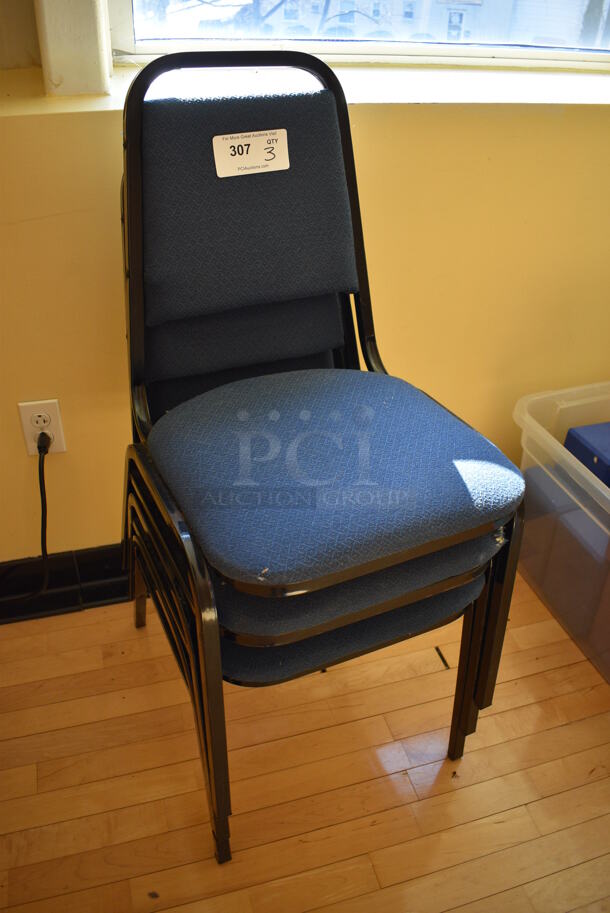 3 Blue Stackable Banquet Chairs on Black Metal Frame. 18x20x32. 3 Times Your Bid! (ballet room - upstairs) - Image 3 of 4