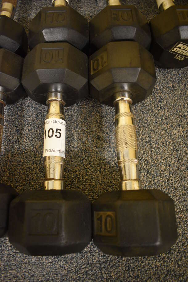 2 Power Systems Metal Black and Chrome Finish 10 Pound Hex Dumbbells. 4x10.5x4. 2 Times Your Bid! (upstairs - side room)