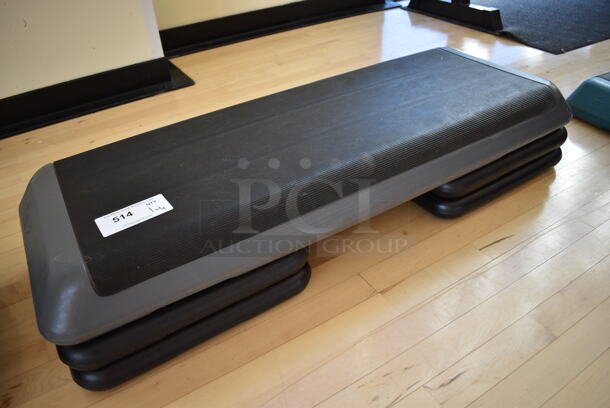 Gray and Black Aerobic Stepper Exercise Work Out Step w/ 4 Risers. Stock Picture - Cosmetic Condition May Vary. 43x15x9. (weight room) - Image 2 of 3