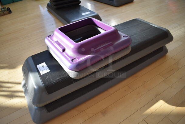 ALL ONE MONEY! Lot of 2 Gray and Black Aerobic Stepper Exercise Work Out Step w/ 2 Risers. 43x15x9. (weight room) - Image 2 of 3
