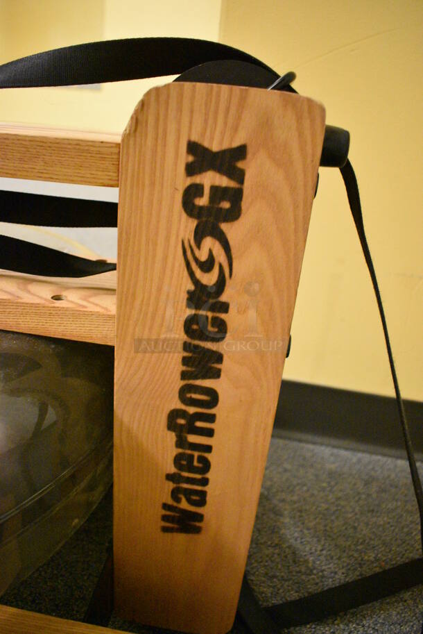 WaterRower GX Floor Style Wood Pattern Water Rowing Machine. Belt For Handle Is Detached. BUYER MUST REMOVE. 22x85x20. (upstairs - side room) - Image 6 of 6