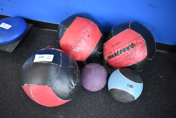 5 Various Medicine Balls; 2.2 Pounds, 6 Pounds, 10 Pounds, 14 Pounds and 20 Pounds. Includes 14x14x14. 5 Times Your Bid! (weight room - back room) 
