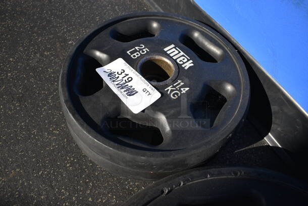 2 Intek Metal 25 Pound Weight Plates. BUYER MUST REMOVE. 12x12x2. 2 Times Your Bid! (weight room - back room)

 - Image 2 of 3