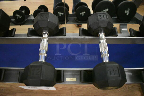 2 Power Systems Metal Black and Chrome Finish 12 Pound Hex Dumbbells. 3.5x11x3.5. 2 Times Your Bid! (upstairs)