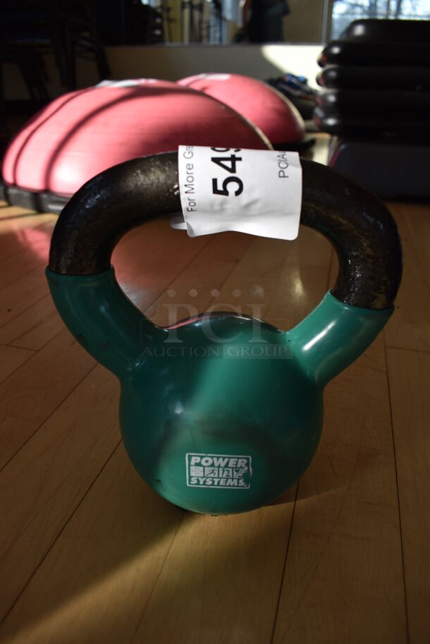 Power Systems Metal Green 12 Pound Kettlebell. 6.5x4x7.5. (aerobic room)

