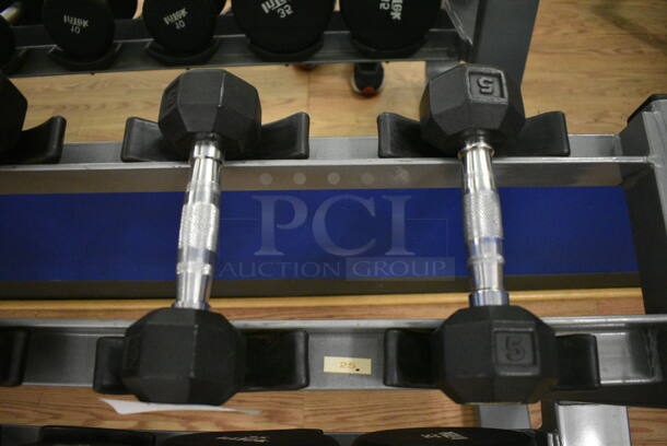 2 Power Systems Metal Black and Chrome Finish 5 Pound Hex Dumbbells. 3x10x3. 2 Times Your Bid! (upstairs)