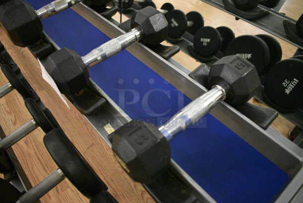 2 Power Systems Metal Black and Chrome Finish 5 Pound Hex Dumbbells. 3x10x3. 2 Times Your Bid! (upstairs) - Image 2 of 3